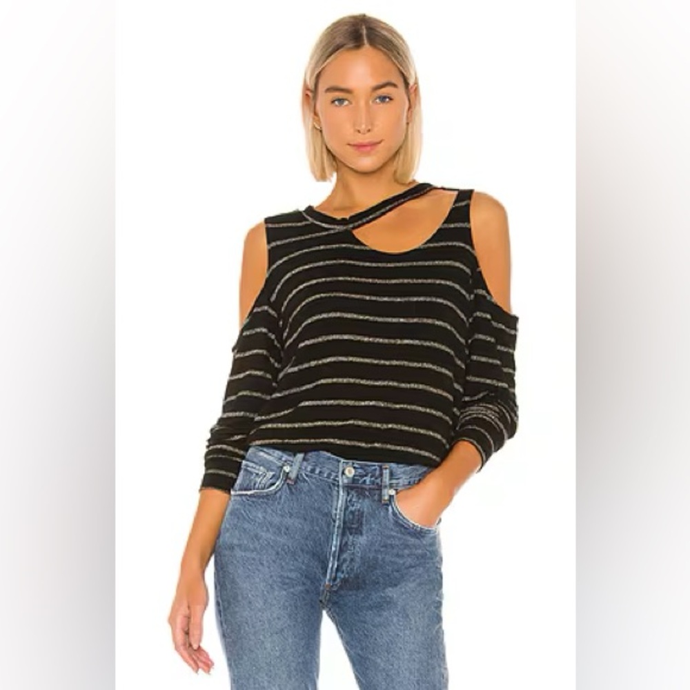 NWT LNA Leon Pullover in Black & Gold Silver Stripe
